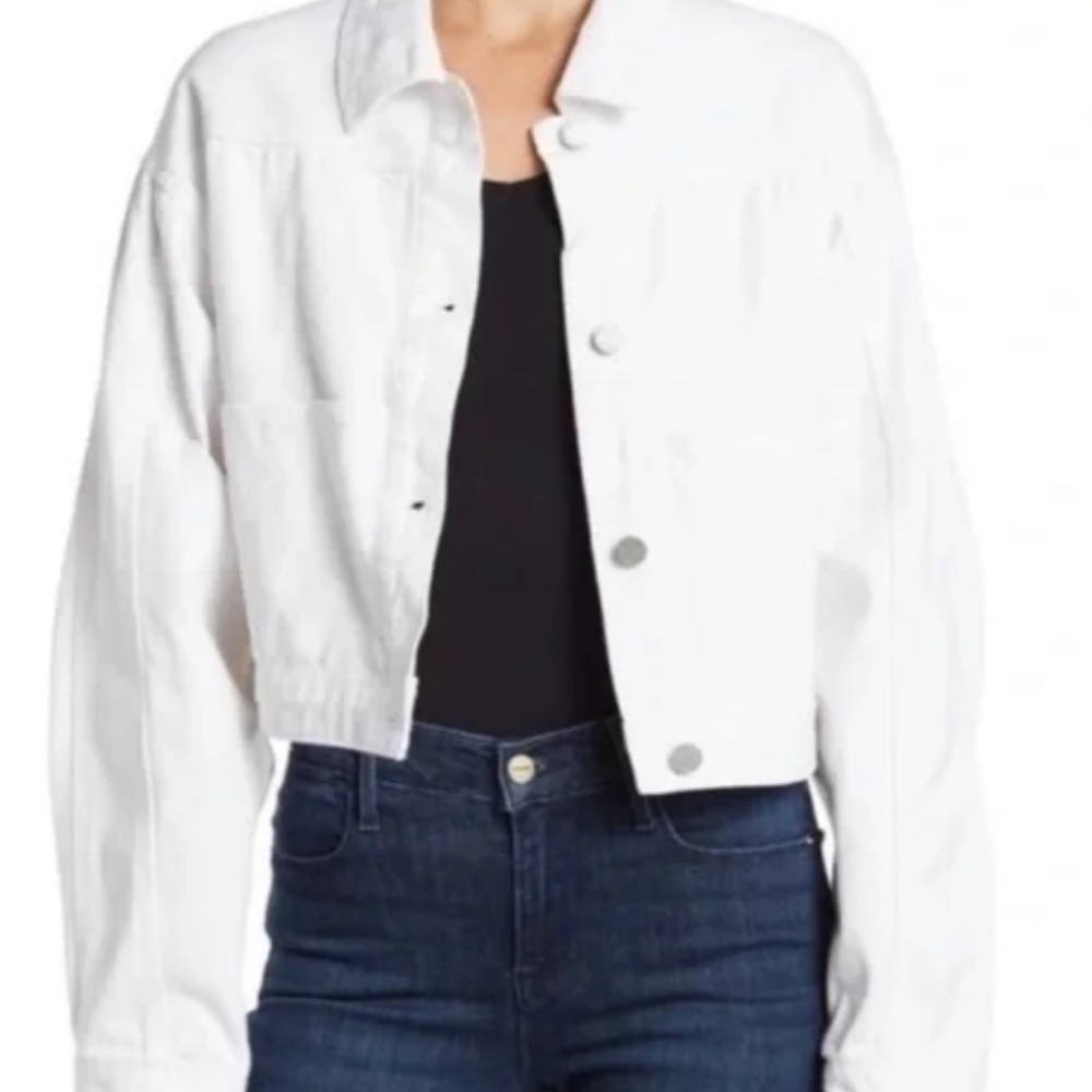 Nordstrom - BLANKNYC - White crop metal button jean jacket pockets - Women's M